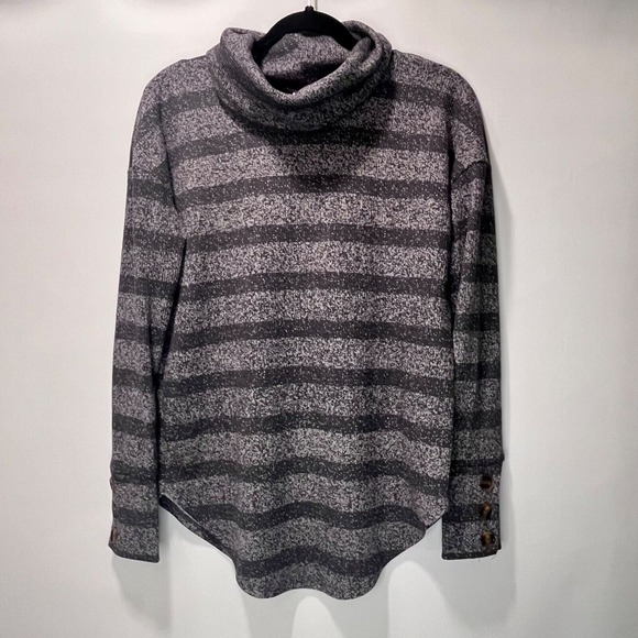 Lularoe Womens Long Sleeve Turtle Neck Gray Pullover Striped Blouse Size S - Picture 1 of 6